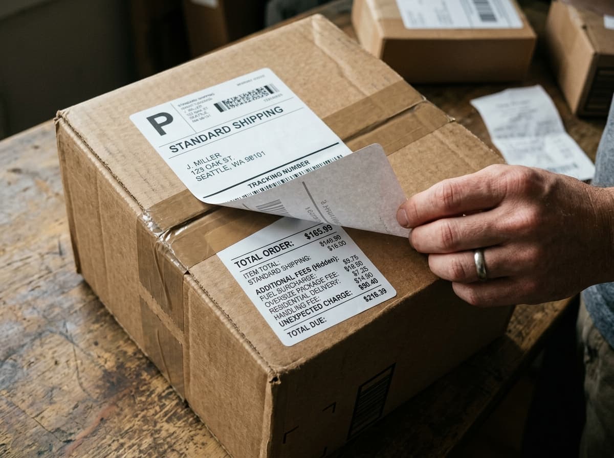 A courier holding packages, illustrating hidden shipping fees to watch for.