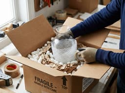A courier holding packages, illustrating packing fragile items for shipping.
