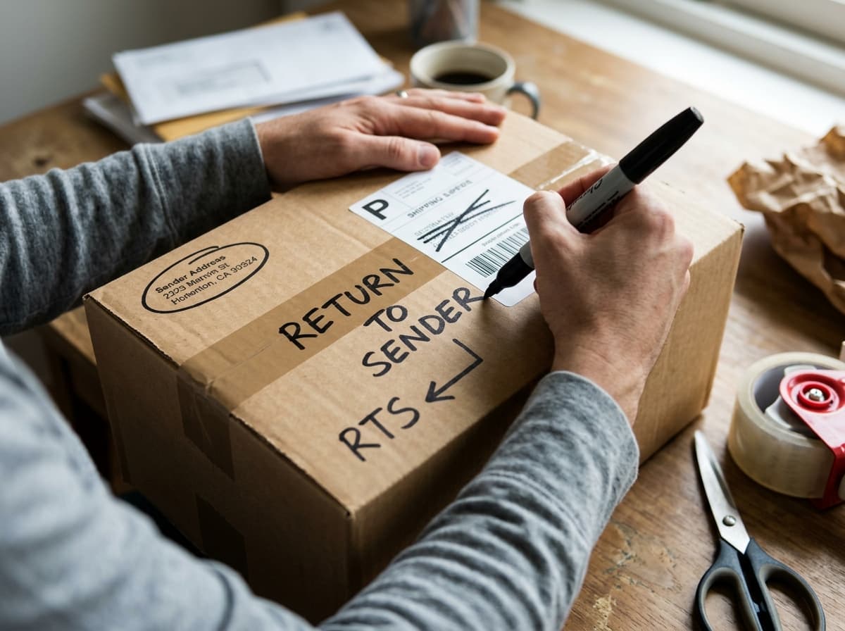A courier holding packages, illustrating returning a package to sender.