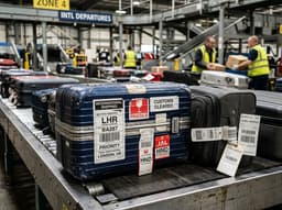 A courier holding packages, illustrating shipping luggage internationally.