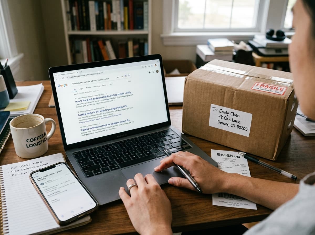 A courier holding packages, illustrating tracking a parcel without a tracking number.