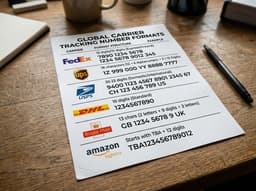 A courier holding packages, illustrating tracking number formats by carrier.
