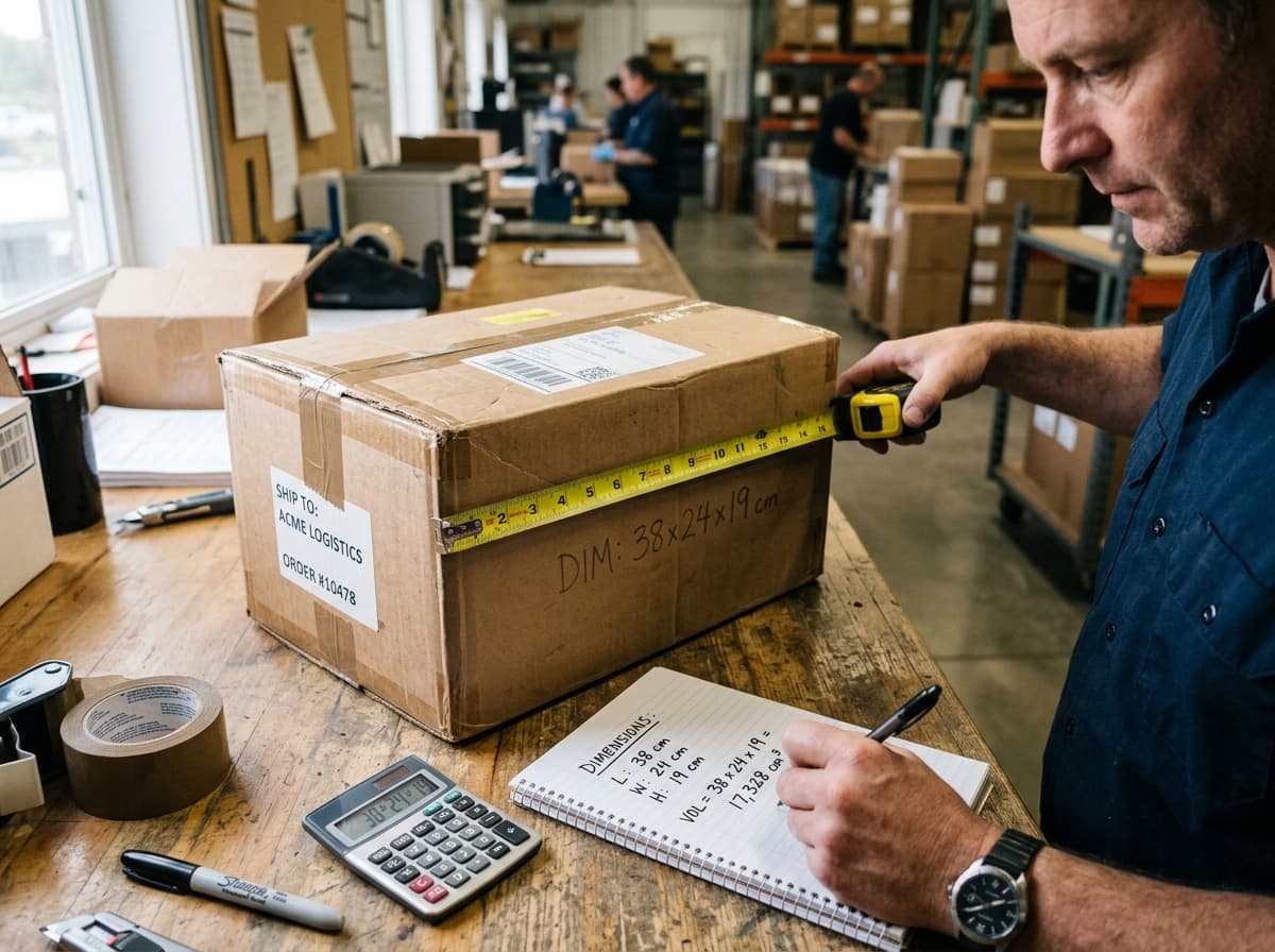 A courier holding packages, illustrating calculating package dimensions.
