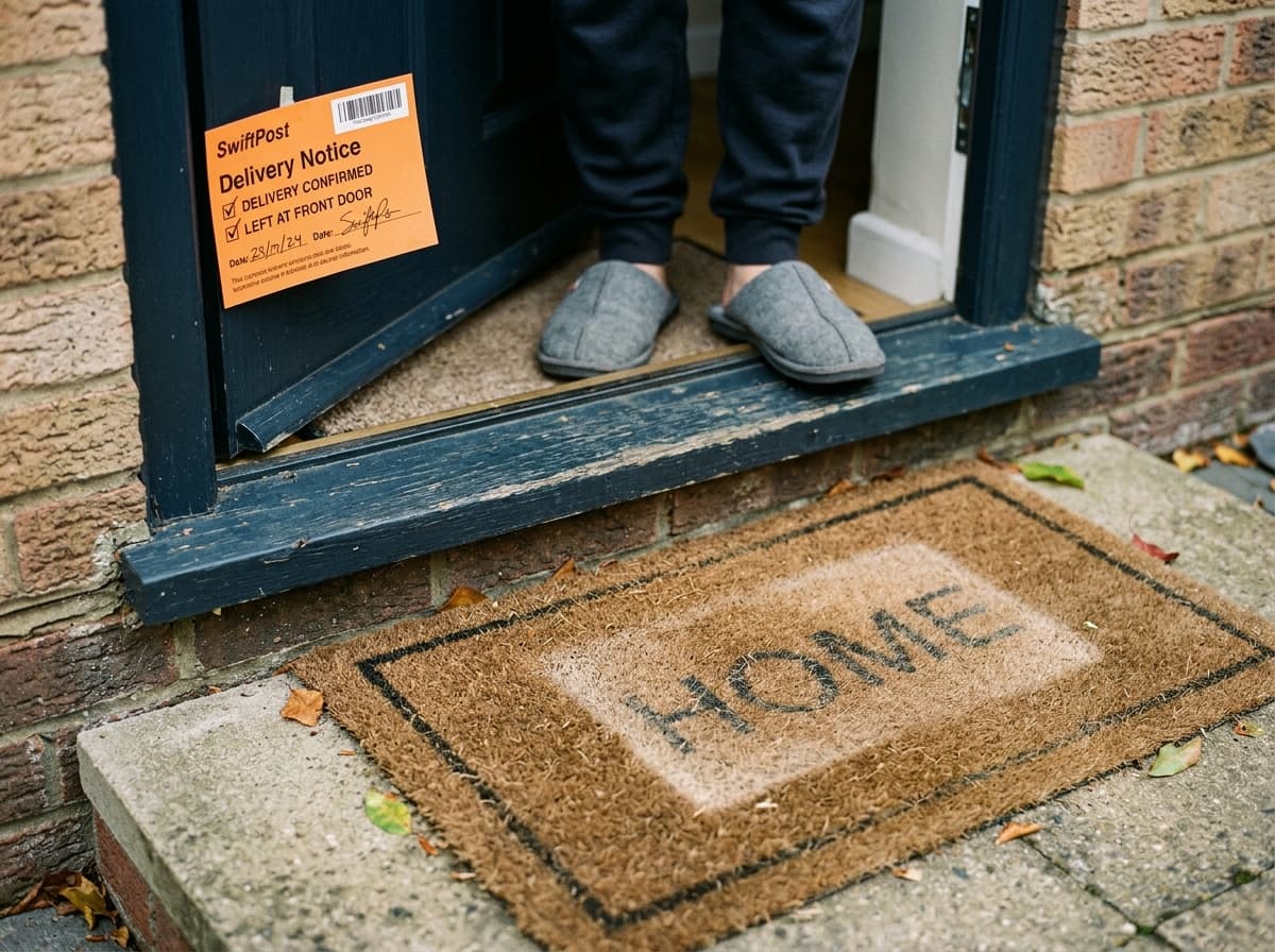 A courier holding packages, illustrating tracking says delivered but there is no package.