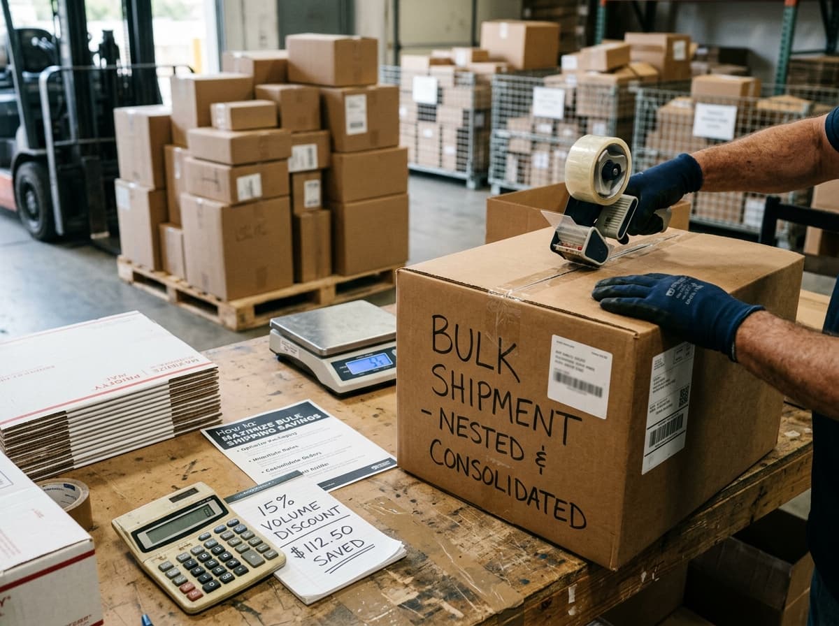 A courier holding packages, illustrating saving money on bulk shipping.
