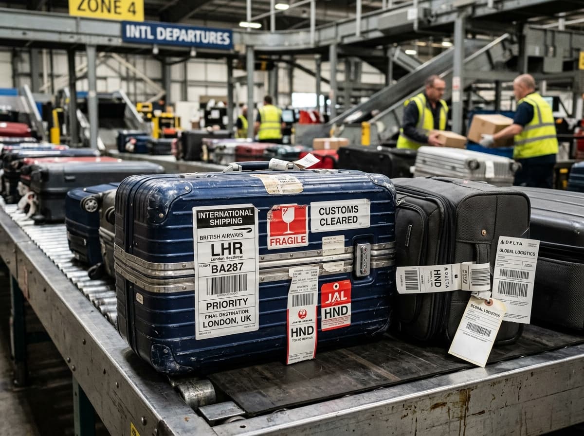 A courier holding packages, illustrating shipping luggage internationally.